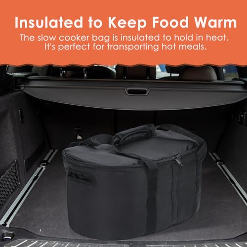 Portable Slow Cooker Travel Bag, Insulated Carrier Case for Most 4, 5, 6, 7, 8 Quart Crock, Internal Mesh Net Holds Pot in Place, Slow Cooker Carrier