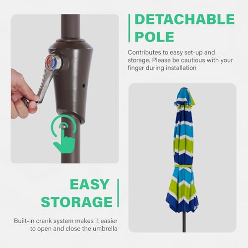JEAREY 11' Patio Umbrellas Outdoor Table Market Umbrella w/Crank, 8 Sturdy Ribs, UV Protection Windproof for Garden, Deck, Backyard, Pool(Blue Green Striped) - color: Blue Green Striped, size: 11ft