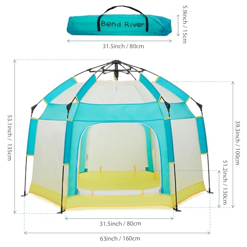 Bend River Baby Playpen with Canopy, Portable Baby Beach Tent, Toddler Play Yard Indoor and Outdoor, Foldable Mosquito Net for Infant - Green - color: Green