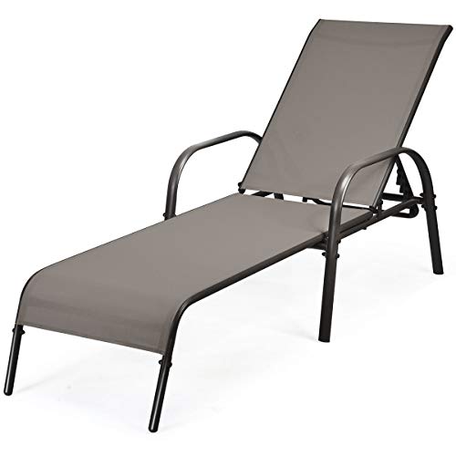 Tangkula Lounge Chair Outdoor, Patio Chaise Lounge with Adjustable Backrest, Reclining Pool Lounge Chair for Outside with Heavy Duty Steel Frame, Suitable for Beach, Yard, Balcony, Poolside - color: Brown