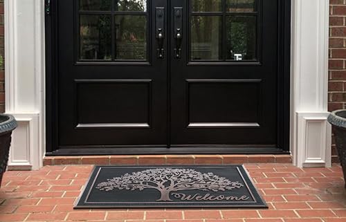 A1 Home Collections 100% Rubber Doormat for Outside Entrance, Non-Slip Heavy Duty Front Door Mats, Thin Profile Hight Traffic Areas Mat - 30" x 48", Shredding Tree Rubber - color: Shredding Tree Rubber