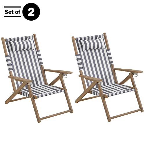 Lavish Home Set of 2 Beach Chair - Outdoor Weather-Resistant Wood Folding Chair with Backpack Straps - 4-Position Reclining Seat - Beach Essentials (Gray) - color: Grey, style: Set of 2