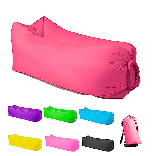 Inflatable Lounger Air Sofa Hammock, Inflatable Couch for Camping, Portable Waterproof Anti-Air Leaking Pouch Couch Air Chair for Outdoor, Beach, Hiking, Picnics, Music Festivals (Pink) - color: Pink