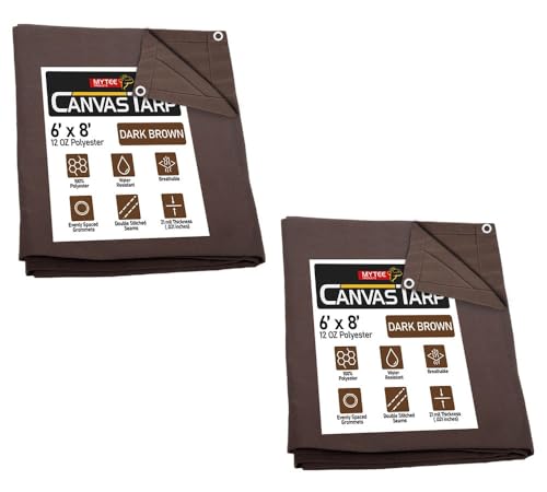 Mytee Products (2 Pack) 6' x 8' Dark Brown Canvas Tarp 12oz - Water Resistant & Breathable - Heavy Duty Tarps - Multipurpose Tarpaulin Cover for Camping Tent - color: Dark Brown (2 Pcs), size: 6' x 8'