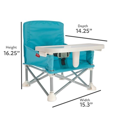 Nuby Pop-Up Booster Seat with Removable Tray - 6+ Months - Portable Booster Seat for Floor for Indoor/Outdoor Use - 3-Point Safety Adjustable Straps - Summer Travel Essentials - Aqua - color: Aqua