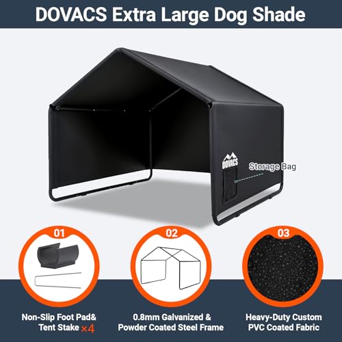 3 in 1 Extra Large Dog House Outdoor,Dog Shade with Roller Shutters and Removable Rear Door，Outside Sun Rain Canopy Pet House for Pet Cat Chicken Livestock 4'x 4'x 3.3' (Black) - color: Black