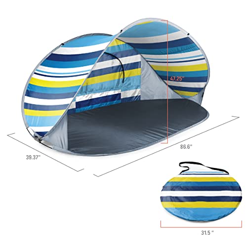 ONIVA - a Picnic Time brand - Manta Portable Beach Tent - Pop Up Tent - Beach Sun Shelter Pop Up, (Blue, White, & Yellow Beach Stripe) - color: Beach Stripes