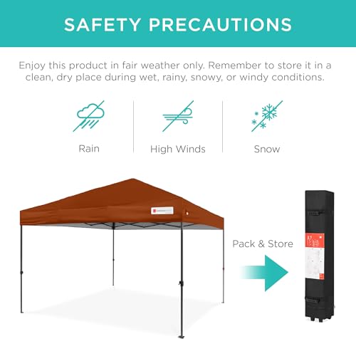 Best Choice Products 10x10ft Pop Up Canopy Tent, Outdoor Shade, 1 Person 1 Minute Set Up, Carry Case, 4 Weight Bags - Rust - color: Rust, size: 10x10ft
