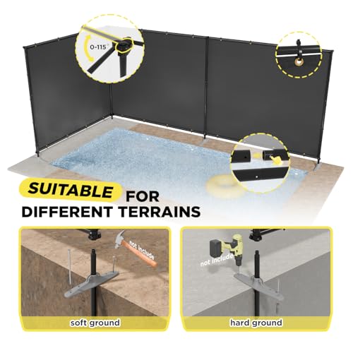 6' x 12' Black Outdoor Privacy Screen Freestanding 240 GSM Privacy Fence Panels for Outside, Pool Fences with Poles, Backyard Temporary Fencing, Privacy Wall Ground Pole Fence - color: Black, size: 0 6' x 12'