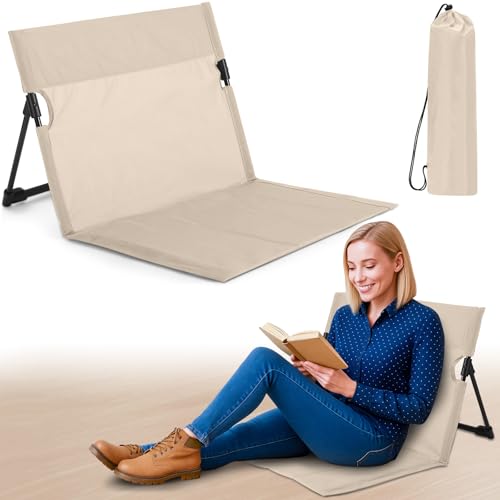 Jetec Foldable Floor Backrest Chair Portable Camping Chair with Storage Bag Light Weight Lazy Seat for Indoor Outdoor Bed Ground Park Lawn Concerts Beach Hiking - color: Beige, size: X-Large