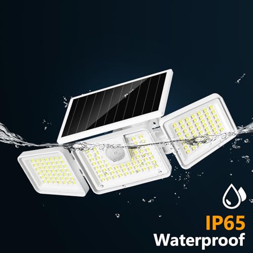 INCX Solar Lights Outdoor with Motion Sensor, 3 Heads Security Lights Solar Powered, 156 LED Flood Light Motion Detected Spotlight for Garage Yard Entryways Patio, IP65 Waterproof, White, 4 Pack. - color: White, size: 4 Pcs