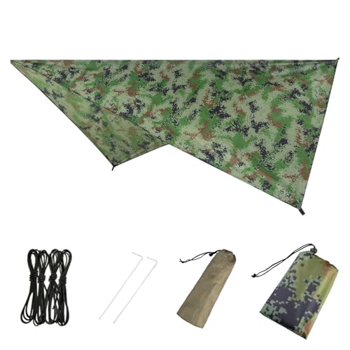 Azarxis Hammock Camping Tarp Rain Fly, Waterproof Tent Shelter Awning Sunshade Cloth Picnic Mat for Outdoor Hiking Beach Backpacking - Included Guy Lines & Stakes - color: #01 Camouflage, size: 7.55 X 6.89 Ft