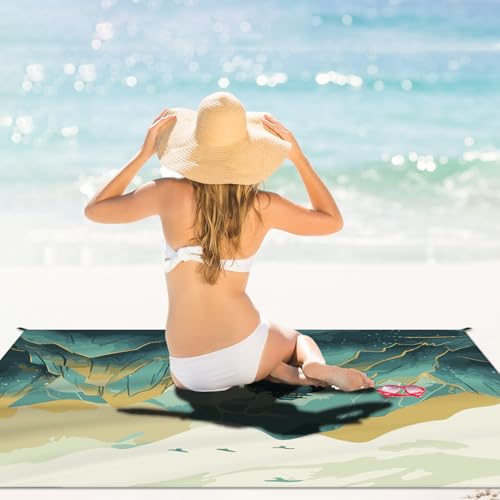 Beach Blanket Waterproof Sandproof Large Beach Mat 79" X 83" for 2-4 Adults Sand Free Mat Quick Drying,Lightweight & Durable with 4 Stakes & 4 Corner Pockets for Beach Travel Camping.(Mountain) - color: Mountain, size: 79" X 83"