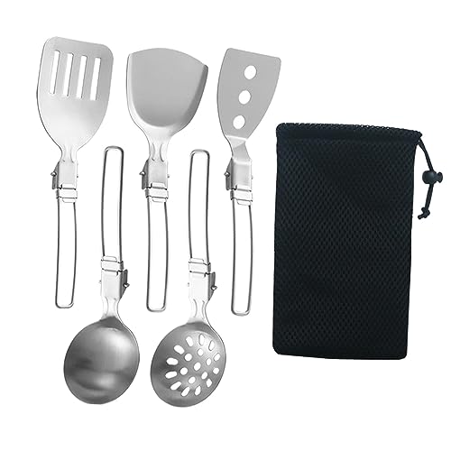Esquirla 6Pcs Camp Cooking Utensil Set,Outdoor Kitchen Gear, Foldable Cooking Organizer Metal Camping Kitchen Utensil Set, Cookware Kit for Camp RV, BBQ