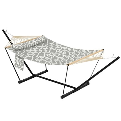 Double Hammock with Stand - Heavy Duty Portable 2 Person Design with Adjustable Steel Stand, Max 450LBS, Ideal for Outdoor Patio, Garden, Beach & Backyard - color: L-grey