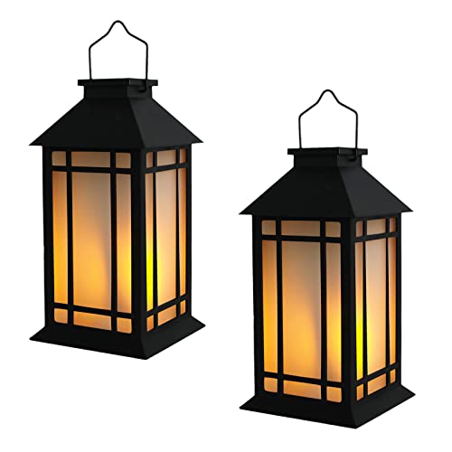 Bdor 13-Inch IP65 Waterproof Battery-Powered Outdoor Lantern with Led Flameless Candle and 6-Hour Timer - Decorative Lantern for Patio & Garden(2 Pack) - color: Black