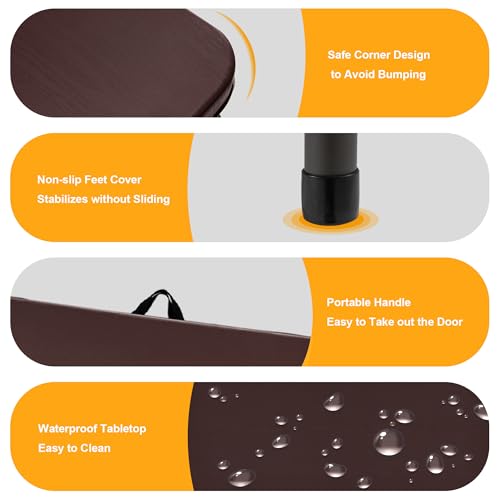 Kasunpul 34" Folding Table, Portable Square Folding Card Table with Collapsible Legs & Carrying Handle, Plastic Tables for Camping,Picnic, Office, Party, Brown - color: Brown