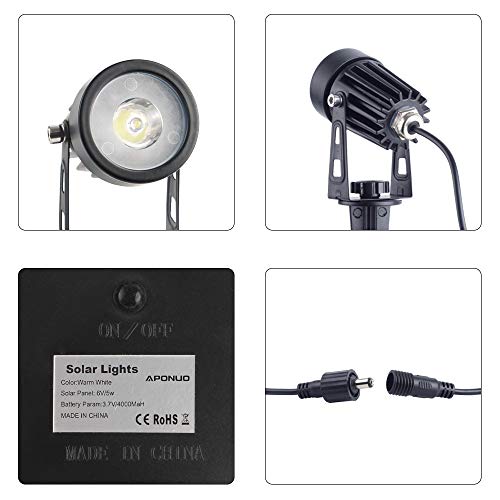 APONUO Metal Solar Spot Lights Outdoor with 9.8ft Cable Solar Powered Landscape Lighting Low Voltage IP65 Waterproof Auto On/Off for Outside Garden Yard Landscape Pathway Garage-Cool White(2-in-1) - color: Cool White, size: 2-IN-1