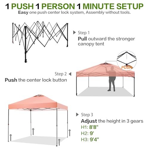 Tunbne 10'x10' Pop Up Canopy Tent with 1 Sidewall and 6 Pockets, One Push Setup, Instant Shade Tent with Vented Roof for Beach Patio Outdoor, Case, 8 Stakes, 4 Ropes, 4 Sandbags (Ocher, 10x10) - color: Ocher, size: 10x10