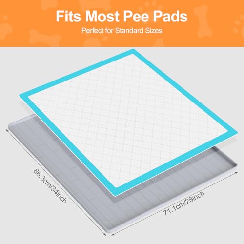 Pee Pad Tray Holder for Dogs,Non-Slip Silicone Dog Puppy Pad Holder,34 x 28 Inch Puppy Potty Training Pads,No Spill Raised Lip High Edge,Portable, Leak-Proof Mat Trays for Indoor Floor Protection - color: Light Gray, size: 34"L x 28"W