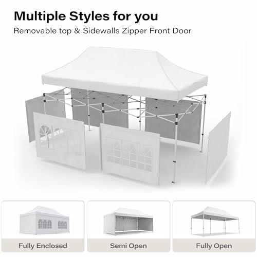 LAUSAINT HOME 10x20 Party Tent with 100ft Lights, Heavy Duty Waterproof Canopy with Removable Sidewalls & Roll-Up Door, Large White Event Shelter with Steel Frame for Wedding, Backyard, BBQ, Camping - size: 10x20 with 100ft Lights