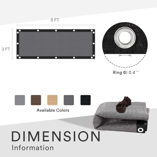 VICLLAX 90% Shade Fabric Sun Shade Cloth with Reinforced Grommets, Outdoor Sun Screen Fabric for Outdoor Patio Garden Pergola Cover Canopy 3x8 FT, Dark Grey
