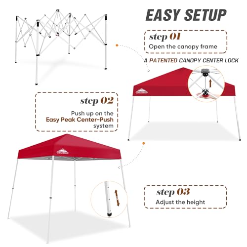 EAGLE PEAK 8x8 Slant Leg Pop-up Canopy Tent Easy One Person Setup Instant Outdoor Beach Canopy Folding Portable Sports Shelter 8x8 Base 6x6 Top (Red) - color: Red, size: 8x8