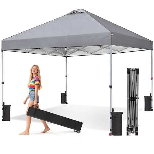 OLIXIS 10x10ft Pop Up Canopy Tent, Heavy Duty 1-Person One Push Setup, Portable Outdoor Shelter for Beach, Events, Camping Includes Rolling Carry Bag, Grey - color: Gray, size: 10 X 10 Ft