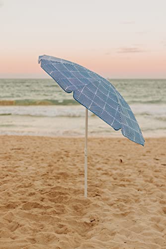 PICNIC TIME 5.5 Ft Portable Beach Umbrella, Lightweight UV Protection Sunshade with Tilt Pole & Carry Bag, Outdoor Canopy Umbrella for Beach, Sand, Pool, Patio, Camping, Travel, or Backyard Shade, (Blue Athens Pattern) - color: Blue Athens Pattern