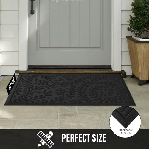 HIYARD Front Door Mat, Absorbent Dirt Trapping Welcome Door Mat Indoor Outdoor, Non Slip Entry Mat, Indoor Outdoor Door Mats, Fade Resistant, Low Profile Doormat for Entryway, 47×32, Black - color: Black, size: 2'8" x 3'11" (Rectangular)