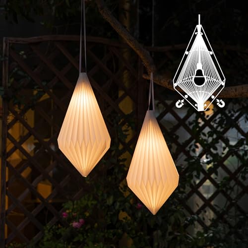 Battery Operated Outdoor Paper Lantern for Patio & Garden — Waterproof Hanging Decorative Light with Remote Timer, Foldable Paper Lantern with String for Backyard, Porch Decor - style: Geometric-1pc
