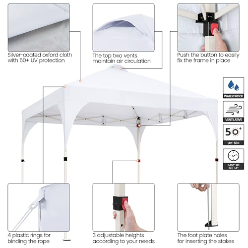 Yaheetech 6.6x6.6 Pop Up Canopy Tent with Vent, Easy Set Up Tent, Instant Sun Shelter Canopy with Wheeled Bag, 4 Sandbags, 8 Stakes & 4 Ropes, for Parties, Beach, Outdoor, White - color: White, size: 6.6×6.6