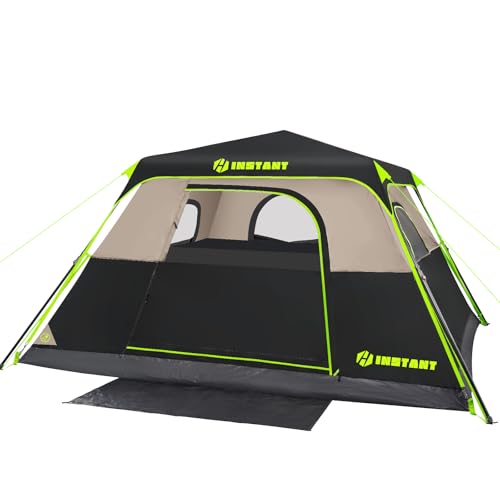 4/6/8/10 Person Instant Tent, Waterproof Pop Up Tents for Camping with Rainfly, 60 Seconds Easy Setup, Automatic Cabin Tent for Family Camping with Expandable Carry Bag & Upgraded Ventilation - color: Black, size: 6 Person