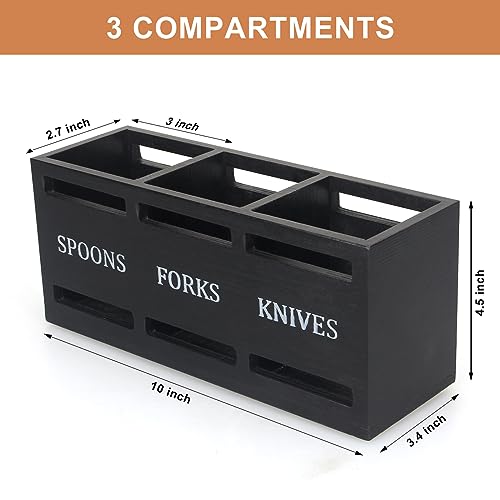 Ayiaren Wooden Silverware Caddy Flatware Cutlery Holder Wood Silverware Organizer Containers Small Black Kitchen Utensil Holder for Countertop Spoon and Fork Holder Flatware Utensils Caddy for Party - color: Black