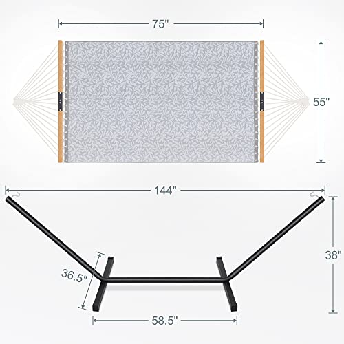 Homgava Two Person Hammock with Stand for Outside Heavy Duty, Outdoor Patio Hammock with Portable Steel Stand, Large Double Hammocks with Quick Dry Textilene Fabric,480lbs Capacity.(Grey White) - color: Grey White