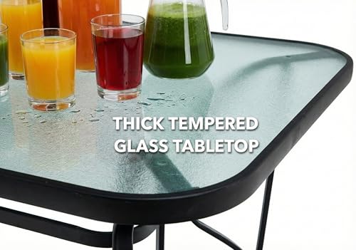Tangkula 55" Patio Dining Table for 6, Rectangle Outdoor Dining Table with Tempered Glass Tabletop, Umbrella Hole & Metal Frame, 6-Person Outside Dining Table for Backyard, Lawn, Deck & Poolside - size: 55" x 35" x 28"