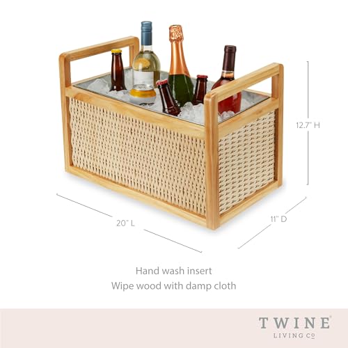 Twine Rattan and Wood Bottle Cooler Basket, Beverage Tubs for Parties, Beverage Chiller Ice Bucket for Drinks with Handles, Holds 8 Wine Bottles or 6.5 Gallons Set of 1 - style: Rattan & Wood