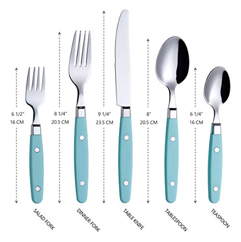 ANNOVA Silverware Set, Retro/Rivet Colorful Stainless Steel Tableware Kitchen Flatware Set Utensils, Includes Dinner Knives, Forks, Spoons, Salad Forks & Dessert Spoons (Turquoise, 20 Pieces) - color: Turquoise, size: 20 Pieces