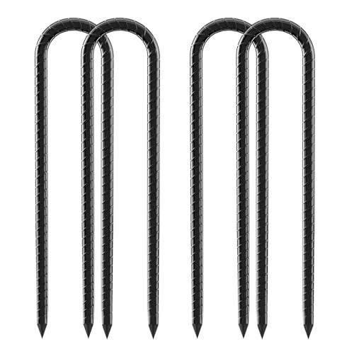 12inch Rebar Stakes, 4 Pack U Hook Ground Anchors, Heavy Duty Rust Proof Coated Steel Ground Stakes Ground Anchors, Garden Stake Metal Stakes Tent Stakes Trampoline Anchors Trampoline (Black) - color: U-4pcs