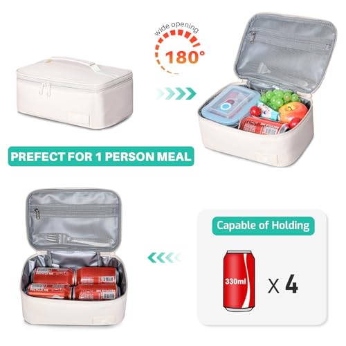 NOL Natural Organic Lifestyle Insulated Lunch Bag for Adults – Compact Cooler Lunch Box with Food-Grade Lining, Waterproof Lunch Bag for Work, Travel | Portable Thermal Meal Tote with Handle, Cream - color: Cream, size: Small (4.5 Liters)