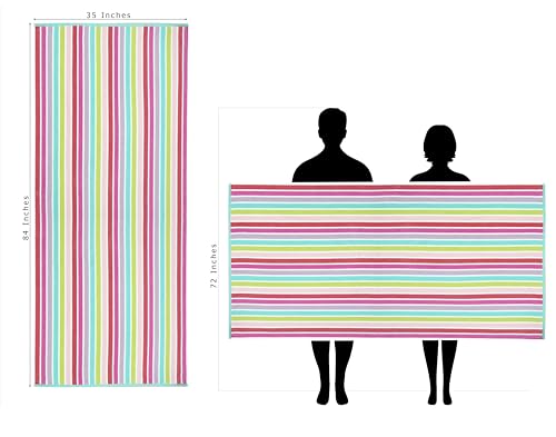 COTTON CRAFT Oversized Beach Towels - 2 Pack XXL 35x84 - The Big Kahuna 7 Foot Extra Large Beach Blanket Towel - Big & Tall - Huge 100% Cotton Velour Soft Pool Bath Luxury Towel - Pink Multi - color: Cabana Stripe - Pink Multi, size: 2 Pack - 35x84