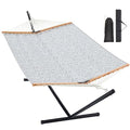 Homgava Two Person Hammock with Stand for Outside Heavy Duty, Outdoor Patio Hammock with Portable Steel Stand, Large Double Hammocks with Quick Dry Textilene Fabric,480lbs Capacity.(Grey White) - color: Grey White