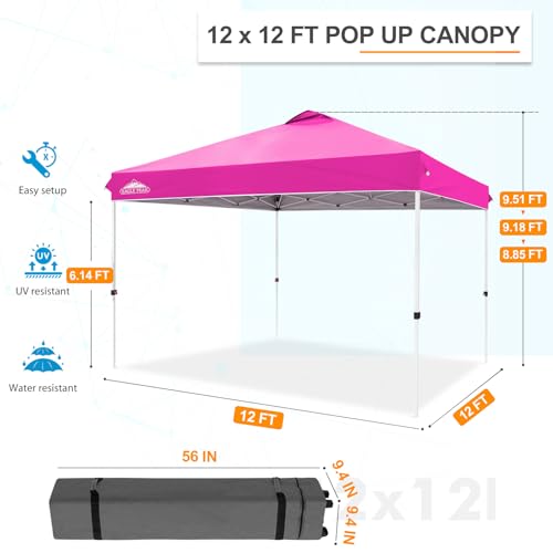 EAGLE PEAK Pop Up Canopy Tent with Wheeled Carry Bag, 8 Stakes, 4 Ropes, 4 Weight Bags, Easy Set Up Tent Canopy, 12x12 ft, 144sqft of Shade, Pink - color: Pink, size: 12x12