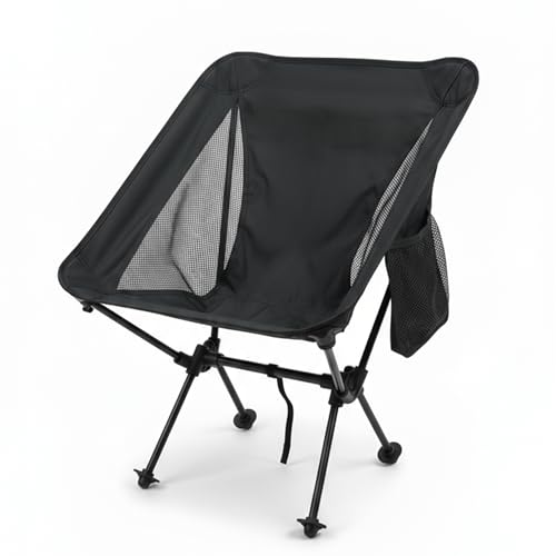 Ultralight Camping Chair, Folding Backpack Chair with Aluminum Frame, Side Pocket & Anti-Sinking Feet, Supports 330 lbs, Camp Chair for Outside, Hiking, Beach, and Travel (Black)