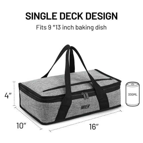 MIER Insulated Casserole Carrier for Hot or Cold Food Thermal Food Carrier Bag for Lasagna Potluck Parties Picnic Cookouts, Fits 9"x13" Baking Dish/Foil Pan, Gray - color: Gray, size: 16 x 10 x 4 inches