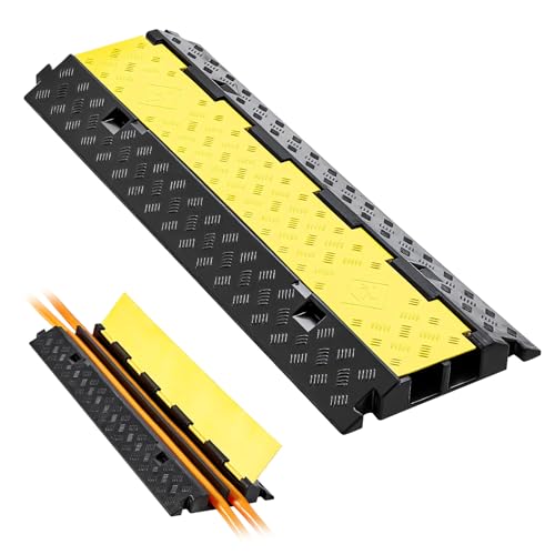VEVOR Cable Protector Ramp, 2 Channel Heavy Duty 39.37'' Rubber Cord Hose Wire Cover, 2.2''W x 2''H Large Channel Size, Traffic Speed Bump with Flip-Open Top Cover, for Indoor Outdoor Use