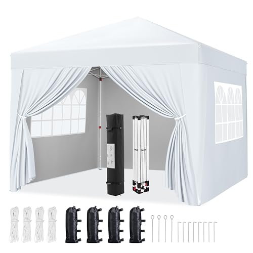 Yaheetech 10x10 Pop Up Canopy with 4 Removable Sidewalls, Portable Enclosed Instant Tent, Waterproof Outdoor Tent, Beach Sun Shelter with 4 Sandbags, 12 Stakes & 4 Ropes, Silver-Coated White - color: Silver-Coated White, size: 10x10