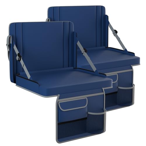 Stadium Seats with Back Support 2PACKS Adjustable Bleacher Chairs with Back and Cushion Bleacher Seat with Cup Holder, Carry Handle & Shoulder Strap for Outdoor Sports Events, Picnics, Beaches - color: 2pc Navy, size: Large