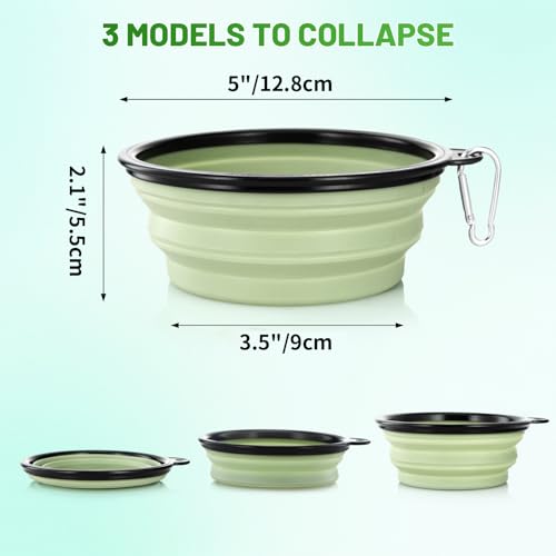 Dog Bowl Pet Collapsible Bowls, 2 Pack Collapsible Dog Water Bowls for Cats Dogs, Portable Pet Feeding Watering Dish for Walking Parking Traveling with 2 Carabiners (Small, Fairy Pink+Sprout Green) - color: Fairy Pink+Sprout Green, size: Small