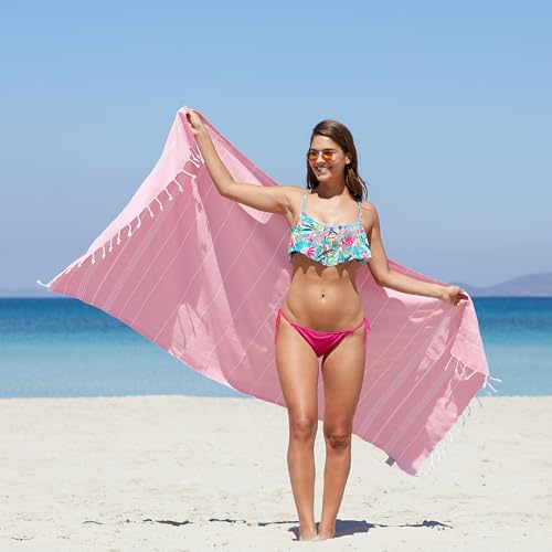 WETCAT Turkish Beach Towel Oversized (38"x71") 100% Turkish Cotton, Made in Turkey - Sand Free, Extra Large, Ultra Soft, Quick Drying, Compact & Lightweight for Travel - Light Pink - color: Light Pink, size: Beach Towel (38" x 71")